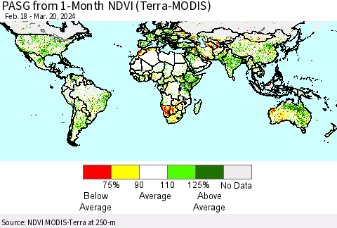 World PASG from 1-Month NDVI (Terra-MODIS) Thematic Map For 3/13/2024 - 3/20/2024