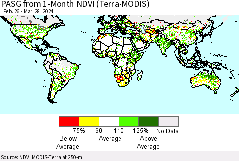 World PASG from 1-Month NDVI (Terra-MODIS) Thematic Map For 3/21/2024 - 3/28/2024