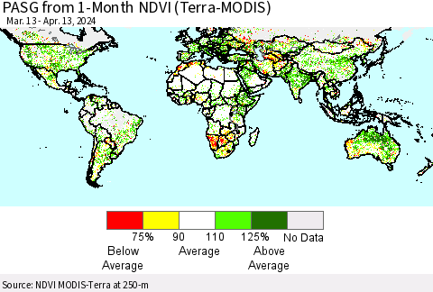 World PASG from 1-Month NDVI (Terra-MODIS) Thematic Map For 4/6/2024 - 4/13/2024