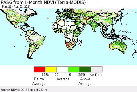 World PASG from 1-Month NDVI (Terra-MODIS) Thematic Map For 4/14/2024 - 4/21/2024