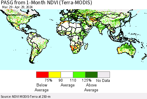 World PASG from 1-Month NDVI (Terra-MODIS) Thematic Map For 4/22/2024 - 4/29/2024
