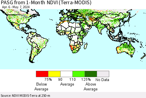 World PASG from 1-Month NDVI (Terra-MODIS) Thematic Map For 4/30/2024 - 5/7/2024