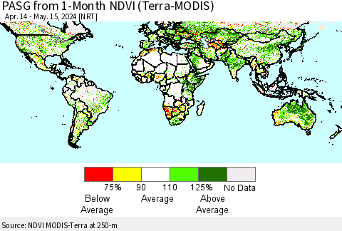 World PASG from 1-Month NDVI (Terra-MODIS) Thematic Map For 5/8/2024 - 5/15/2024