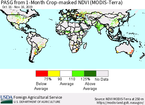 World PASG from 1-Month Cropland NDVI (Terra-MODIS) Thematic Map For 11/11/2019 - 11/20/2019