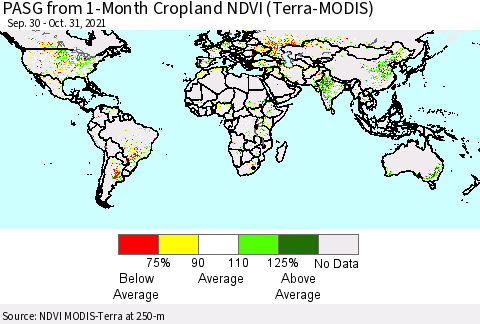 World PASG from 1-Month Cropland NDVI (Terra-MODIS) Thematic Map For 10/21/2021 - 10/31/2021