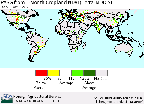 World PASG from 1-Month Cropland NDVI (Terra-MODIS) Thematic Map For 10/1/2022 - 10/10/2022