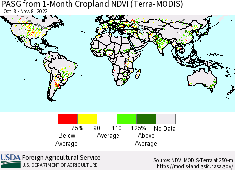 World PASG from 1-Month Cropland NDVI (Terra-MODIS) Thematic Map For 11/1/2022 - 11/10/2022