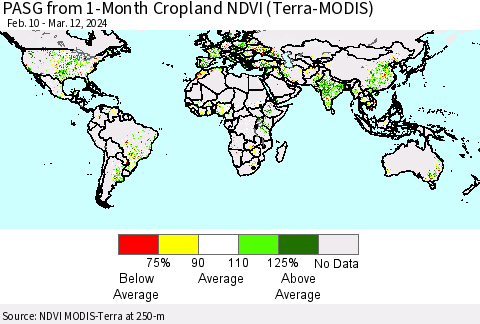 World PASG from 1-Month Cropland NDVI (Terra-MODIS) Thematic Map For 3/5/2024 - 3/12/2024