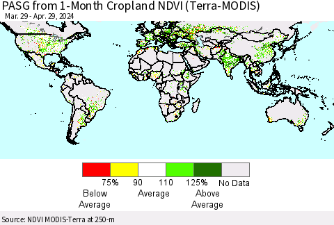 World PASG from 1-Month Cropland NDVI (Terra-MODIS) Thematic Map For 4/22/2024 - 4/29/2024