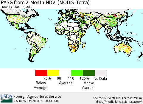 World PASG from 2-Month NDVI (Terra-MODIS) Thematic Map For 1/11/2019 - 1/20/2019