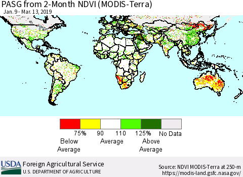 World PASG from 2-Month NDVI (Terra-MODIS) Thematic Map For 3/11/2019 - 3/20/2019