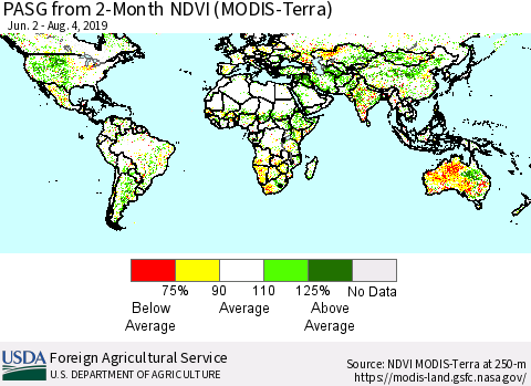 World PASG from 2-Month NDVI (Terra-MODIS) Thematic Map For 8/1/2019 - 8/10/2019