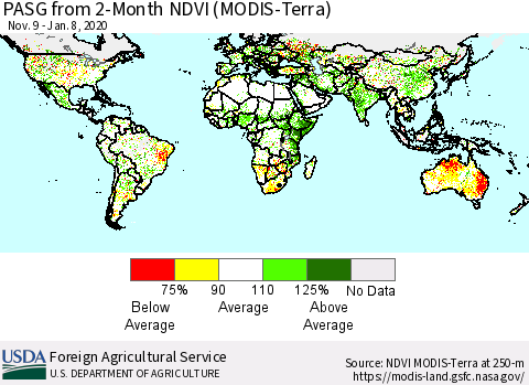 World PASG from 2-Month NDVI (MODIS-Terra) Thematic Map For 1/1/2020 - 1/10/2020