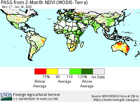 World PASG from 2-Month NDVI (Terra-MODIS) Thematic Map For 1/11/2020 - 1/20/2020