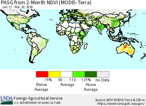 World PASG from 2-Month NDVI (MODIS-Terra) Thematic Map For 3/11/2020 - 3/20/2020