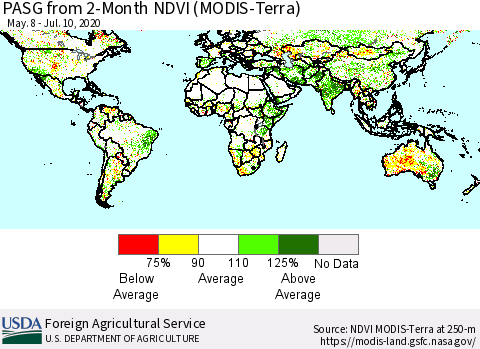 World PASG from 2-Month NDVI (MODIS-Terra) Thematic Map For 7/1/2020 - 7/10/2020