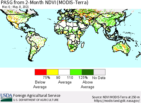 World PASG from 2-Month NDVI (MODIS-Terra) Thematic Map For 5/1/2021 - 5/10/2021