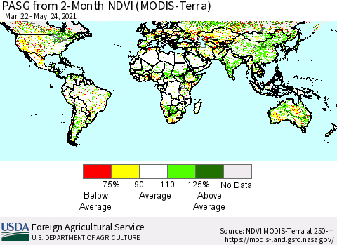 World PASG from 2-Month NDVI (MODIS-Terra) Thematic Map For 5/21/2021 - 5/31/2021