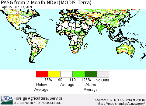 World PASG from 2-Month NDVI (MODIS-Terra) Thematic Map For 6/11/2021 - 6/20/2021