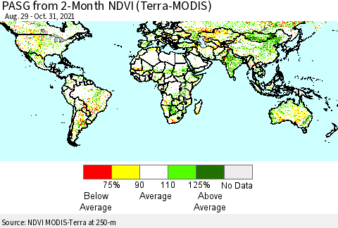 World PASG from 2-Month NDVI (Terra-MODIS) Thematic Map For 10/21/2021 - 10/31/2021