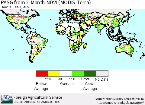 World PASG from 2-Month NDVI (Terra-MODIS) Thematic Map For 1/1/2022 - 1/10/2022