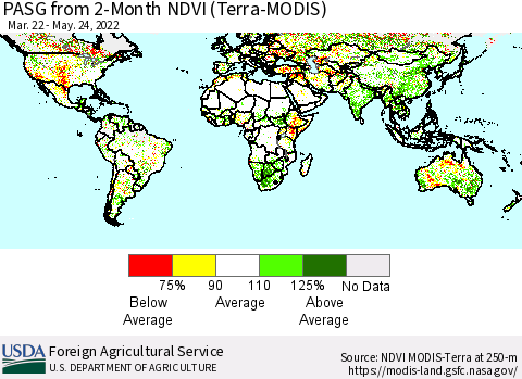 World PASG from 2-Month NDVI (Terra-MODIS) Thematic Map For 5/21/2022 - 5/31/2022
