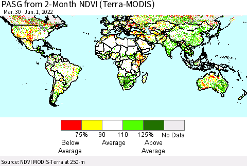World PASG from 2-Month NDVI (Terra-MODIS) Thematic Map For 5/25/2022 - 6/1/2022