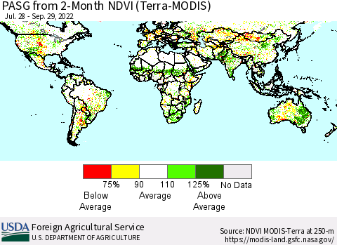 World PASG from 2-Month NDVI (Terra-MODIS) Thematic Map For 9/21/2022 - 9/30/2022