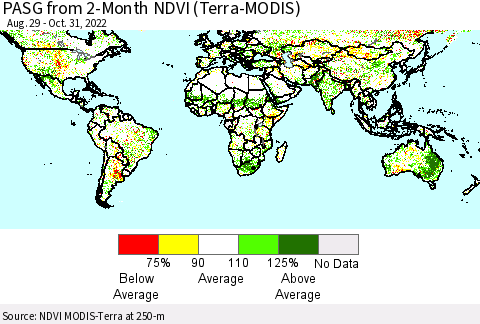 World PASG from 2-Month NDVI (Terra-MODIS) Thematic Map For 10/21/2022 - 10/31/2022