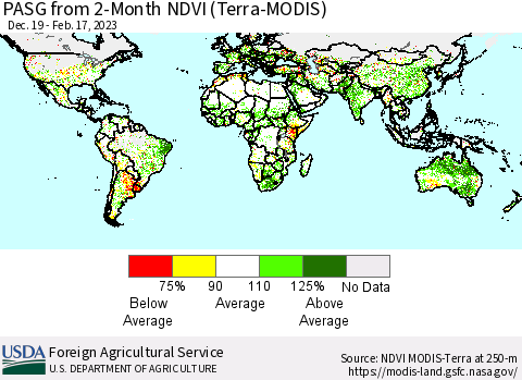 World PASG from 2-Month NDVI (Terra-MODIS) Thematic Map For 2/11/2023 - 2/20/2023