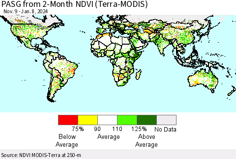 World PASG from 2-Month NDVI (Terra-MODIS) Thematic Map For 1/1/2024 - 1/8/2024