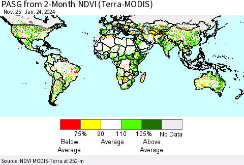 World PASG from 2-Month NDVI (Terra-MODIS) Thematic Map For 1/17/2024 - 1/24/2024
