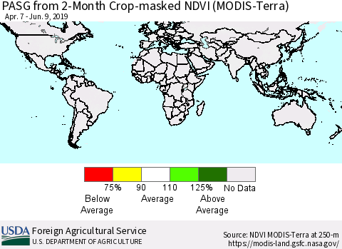 World PASG from 2-Month Cropland NDVI (Terra-MODIS) Thematic Map For 6/1/2019 - 6/10/2019