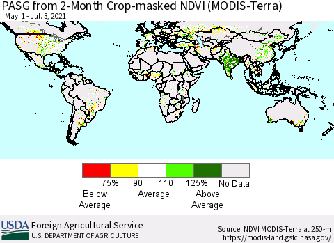 World PASG from 2-Month Crop-masked NDVI (MODIS-Terra) Thematic Map For 7/1/2021 - 7/10/2021