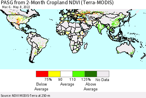World PASG from 2-Month Cropland NDVI (Terra-MODIS) Thematic Map For 5/1/2022 - 5/8/2022