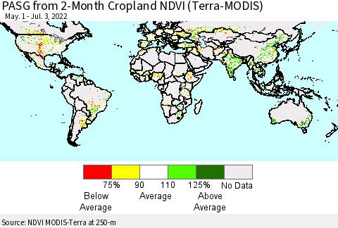 World PASG from 2-Month Cropland NDVI (Terra-MODIS) Thematic Map For 6/26/2022 - 7/3/2022