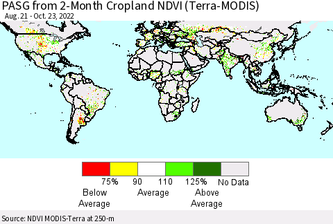 World PASG from 2-Month Cropland NDVI (Terra-MODIS) Thematic Map For 10/16/2022 - 10/23/2022