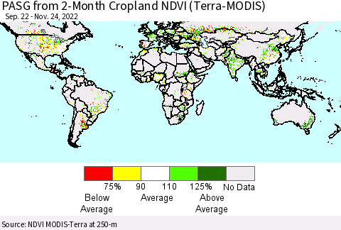 World PASG from 2-Month Cropland NDVI (Terra-MODIS) Thematic Map For 11/17/2022 - 11/24/2022