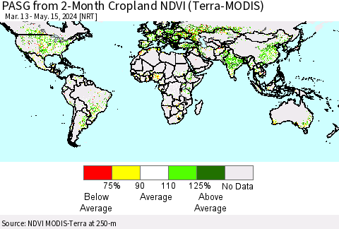 World PASG from 2-Month Cropland NDVI (Terra-MODIS) Thematic Map For 5/8/2024 - 5/15/2024