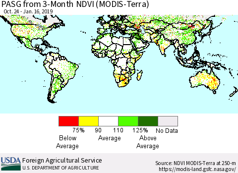 World PASG from 3-Month NDVI (Terra-MODIS) Thematic Map For 1/11/2019 - 1/20/2019