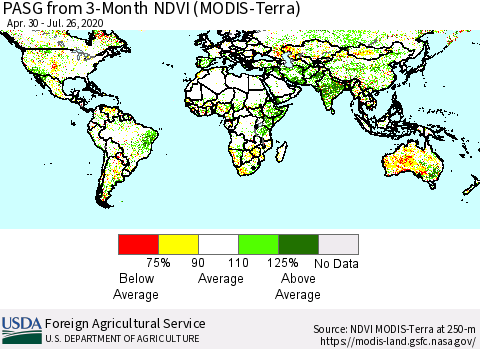 World PASG from 3-Month NDVI (Terra-MODIS) Thematic Map For 7/21/2020 - 7/31/2020