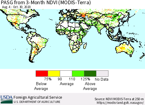World PASG from 3-Month NDVI (MODIS-Terra) Thematic Map For 10/21/2020 - 10/31/2020