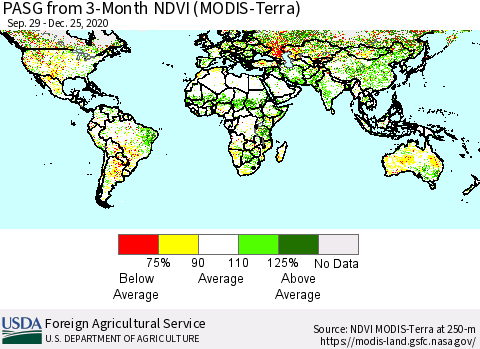 World PASG from 3-Month NDVI (MODIS-Terra) Thematic Map For 12/21/2020 - 12/31/2020