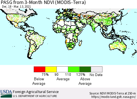 World PASG from 3-Month NDVI (MODIS-Terra) Thematic Map For 3/11/2021 - 3/20/2021
