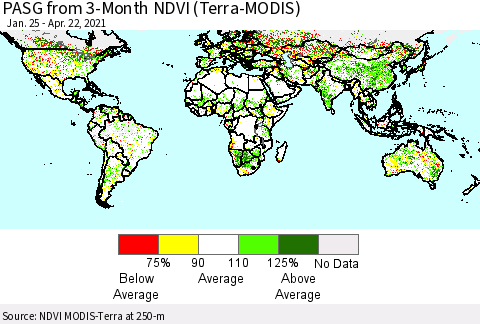 World PASG from 3-Month NDVI (Terra-MODIS) Thematic Map For 4/15/2021 - 4/22/2021