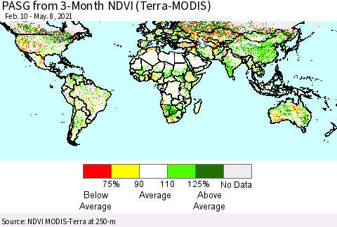 World PASG from 3-Month NDVI (Terra-MODIS) Thematic Map For 5/1/2021 - 5/8/2021