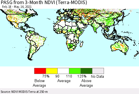 World PASG from 3-Month NDVI (Terra-MODIS) Thematic Map For 5/9/2021 - 5/16/2021