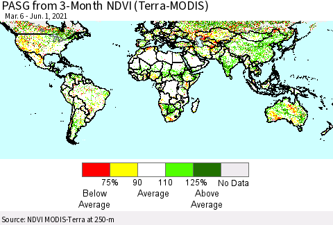 World PASG from 3-Month NDVI (Terra-MODIS) Thematic Map For 5/25/2021 - 6/1/2021