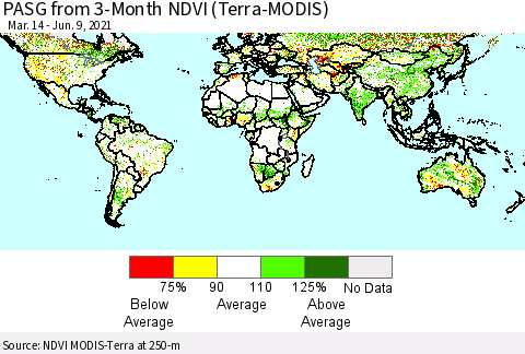 World PASG from 3-Month NDVI (Terra-MODIS) Thematic Map For 6/2/2021 - 6/9/2021