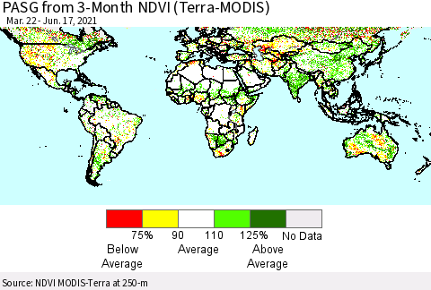World PASG from 3-Month NDVI (Terra-MODIS) Thematic Map For 6/10/2021 - 6/17/2021